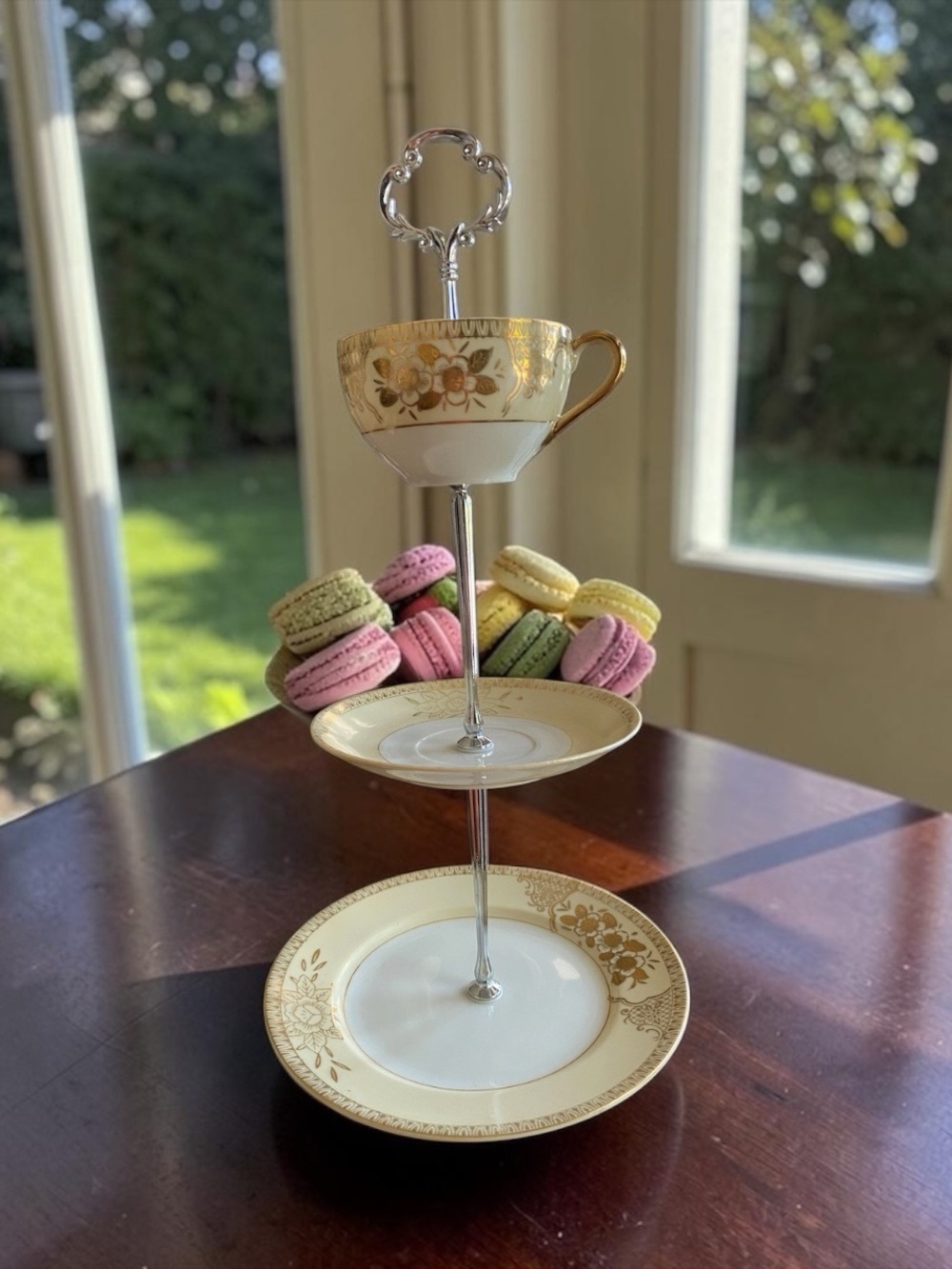 Vintage Chikaramachi Hand-Painted 3-Tier Cake Stand Dessert Tower